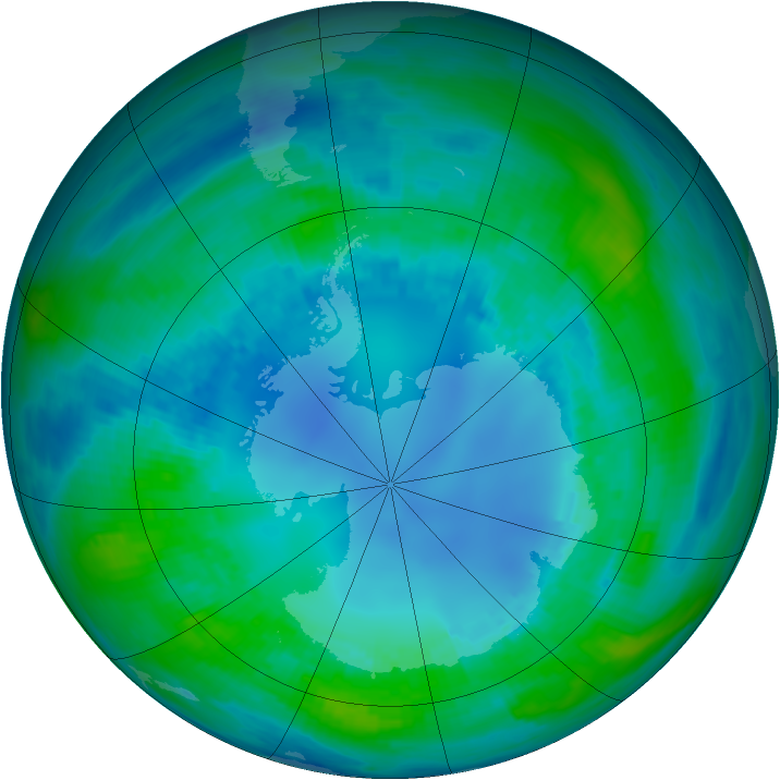 Antarctic ozone map for 25 April 1989